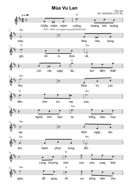 Sheet PDF of Mùa Vu Lan - Trần Liêu