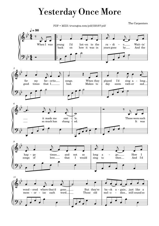 Yesterday Once More Piano