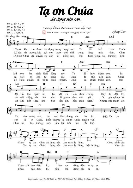 Tạ Ơn Chúa Đã Dựng Nên Con