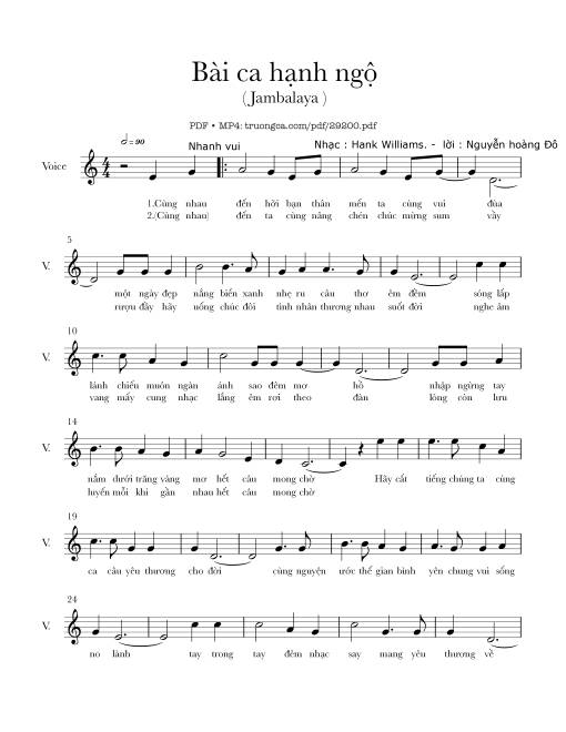 Sheet PDF of Bài ca hạnh ngộ (Jambalaya - On the bayou)
