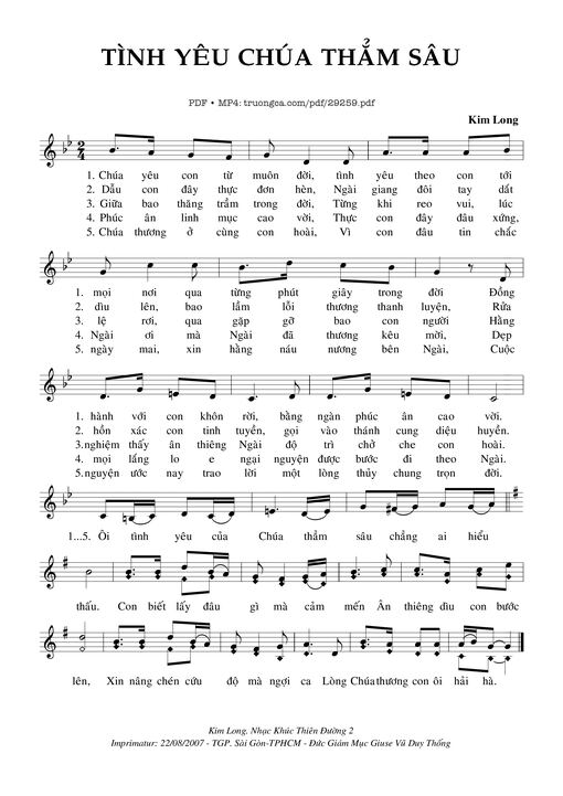 Sheet PDF of Tình Yêu Chúa Thẳm Sâu