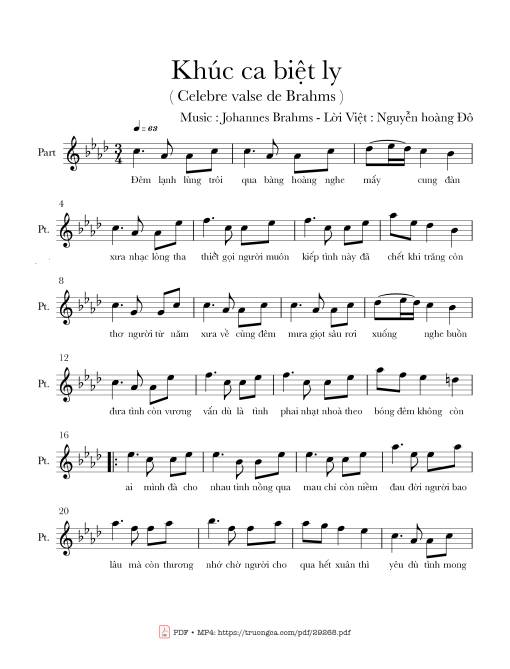 Sheet PDF of Khúc ca biệt ly (Célèbre valse de brahms)