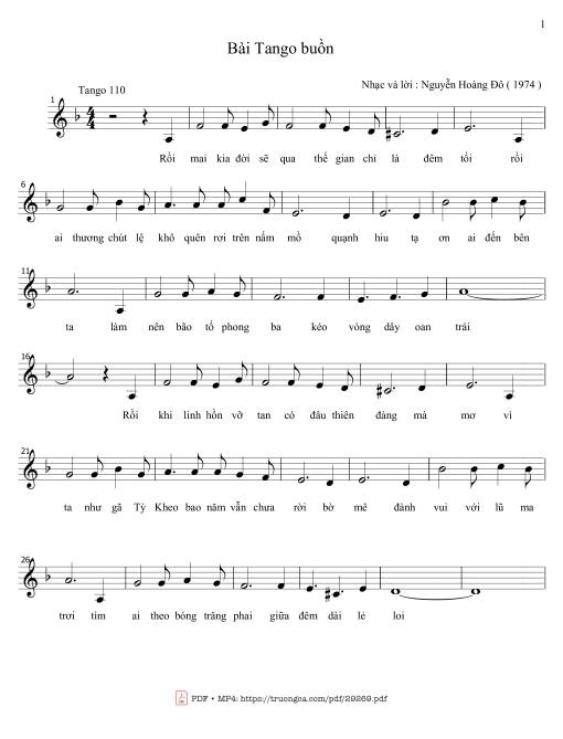 Sheet PDF of Bài tango buồn