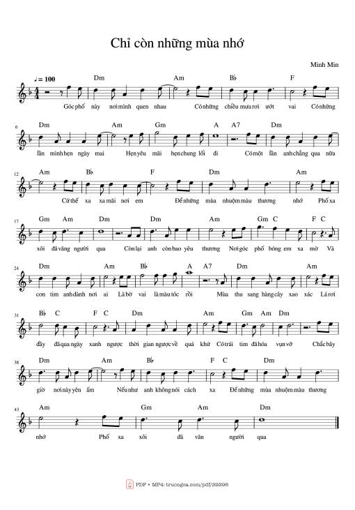Sheet PDF of Chỉ còn những mùa nhớ Piano