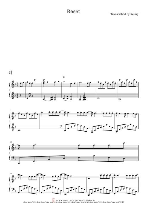 Reset Piano - Transcribed By Keung