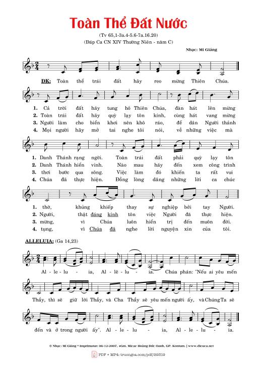 Thánh Vịnh 65 (Chúa Nhật 14 Thường Niên C)