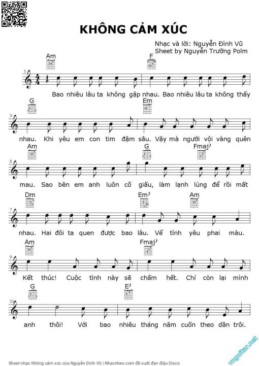 Sheet PDF of Không cảm xúc