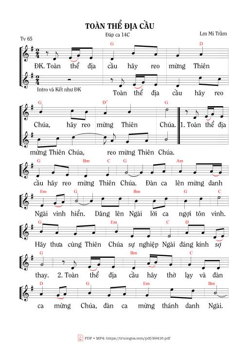 Sheet PDF of Thánh Vịnh 65, Toàn Thể Địa Cầu