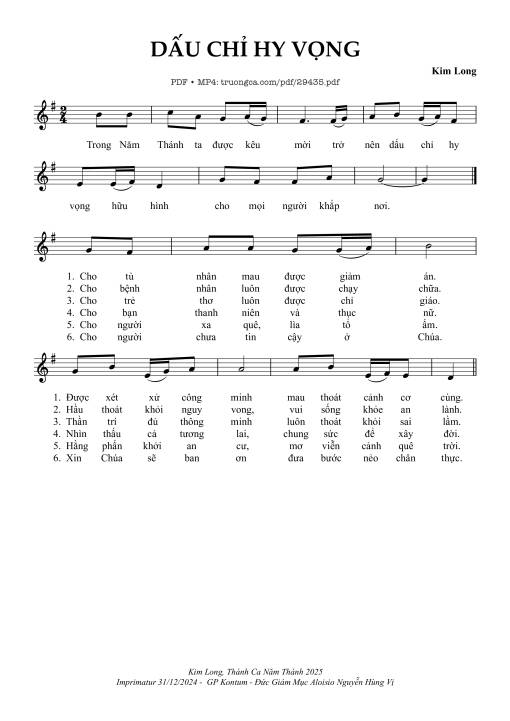 Sheet PDF of Dấu Chỉ Hy Vọng