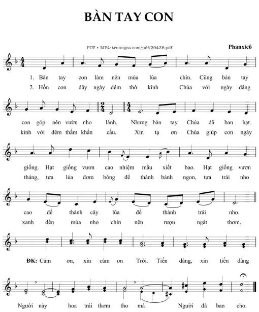 Sheet PDF of Bàn Tay Con -  Phanxicô