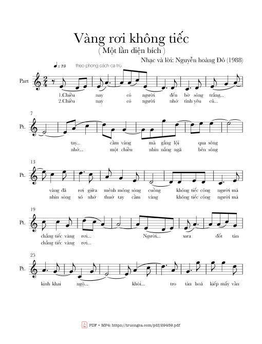 Sheet PDF of Vàng rơi không tiếc (Một lần diện bích)