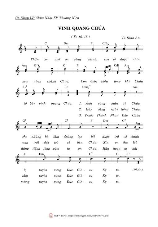 Sheet PDF of Thánh Vịnh 16, Vinh Quang Chúa