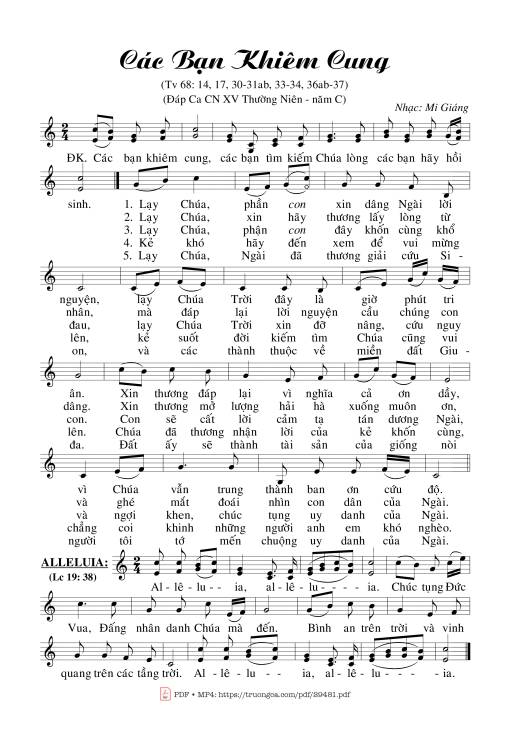 Sheet PDF of Thánh Vịnh 68, Các Bạn Khiêm Cung