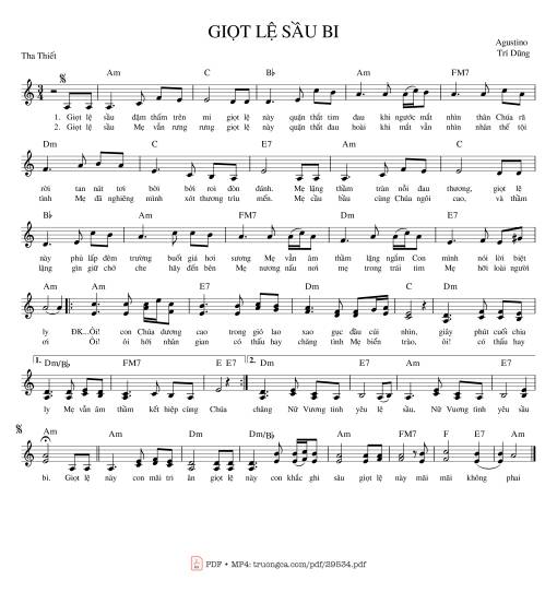 Sheet PDF of Giọt lệ sầu bi