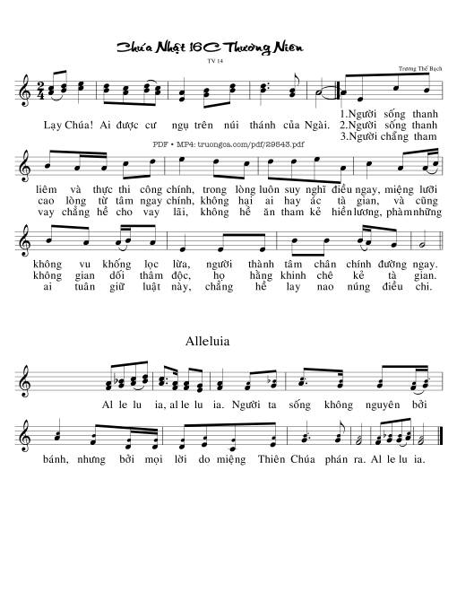 Sheet PDF of Thánh Vịnh 14, Chúa Nhật 16C Thường Niên