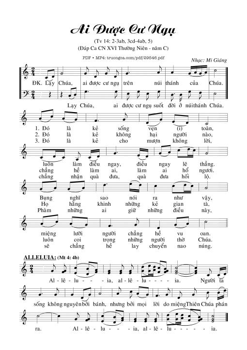 Sheet PDF of Thánh Vịnh 14, Ai Được Cư Ngụ