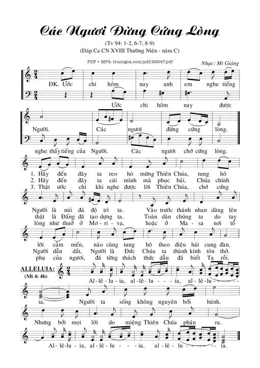Sheet PDF of Thánh Vịnh 94, Các Ngươi Đừng Cứng Lòng