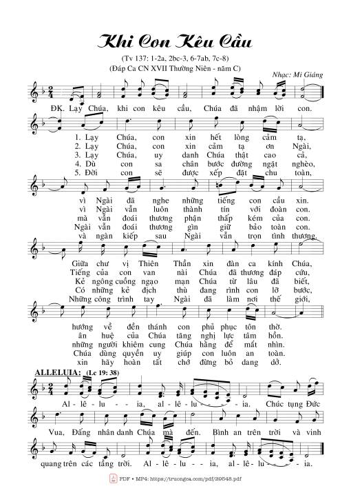 Sheet PDF of Khi Con Kêu Cầu (Tv, 137)