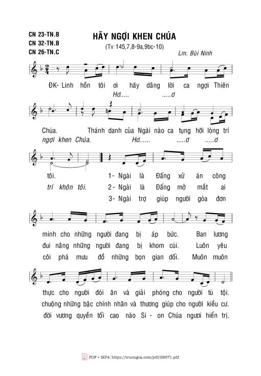 Sheet PDF of Thánh Vịnh 145, Hãy Ngợi Khen Chúa
