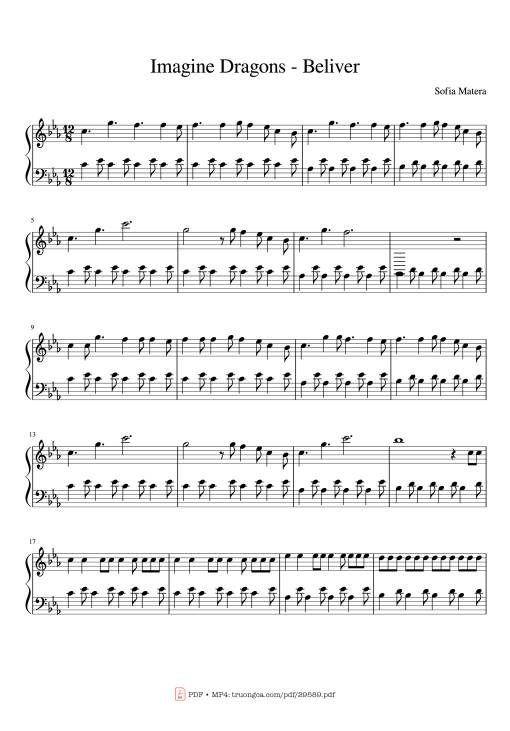 Sheet PDF of Imagine Dragons - Beliver Piano