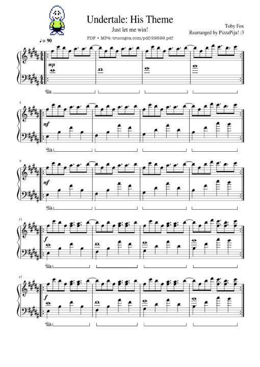Sheet PDF of Undertale: His Theme Piano