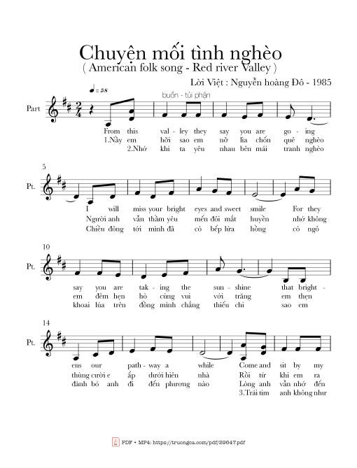 Sheet PDF of Chuyện mối tình nghèo (Red river valley )