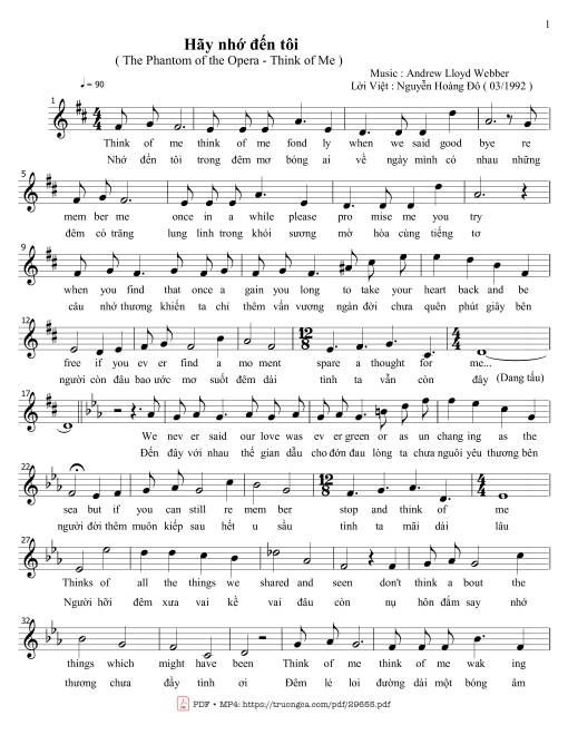 Hãy nhớ đến tôi (Think of me - The phantom of the opera)