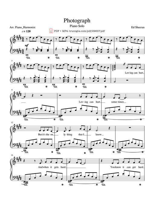 Photograph Ed Sheeran Piano Solo