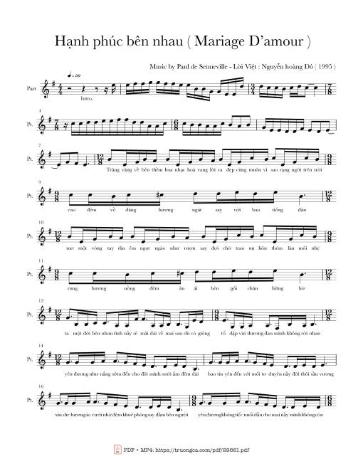 Sheet PDF of Hạnh phúc bên nhau (Mariage d'amour)