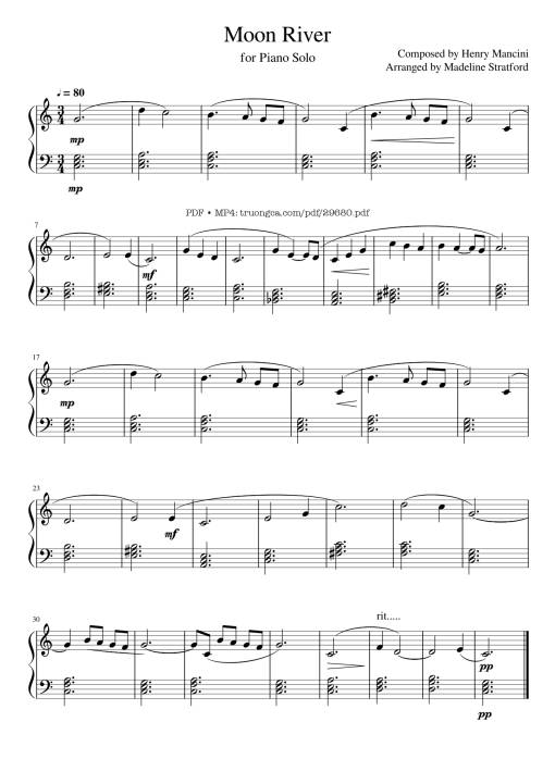 Sheet PDF of Moon River Piano easy