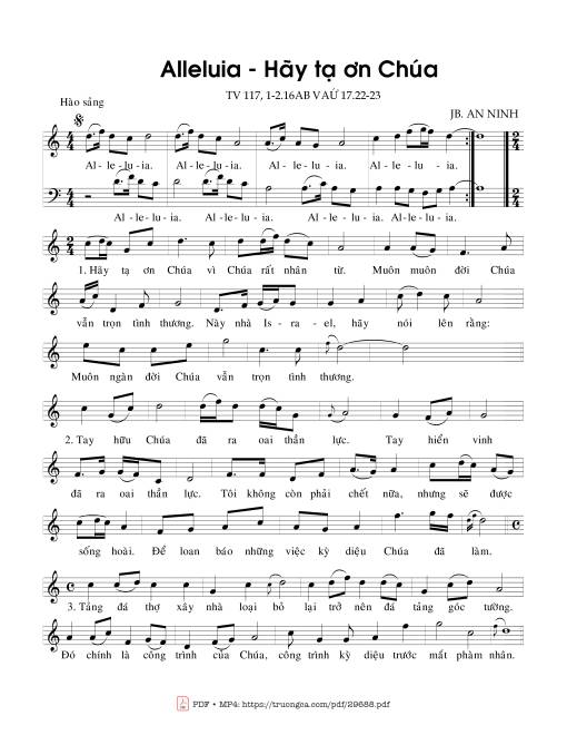 Sheet PDF of Alleluia – Hãy tạ ơn Chúa (Tv. 117)