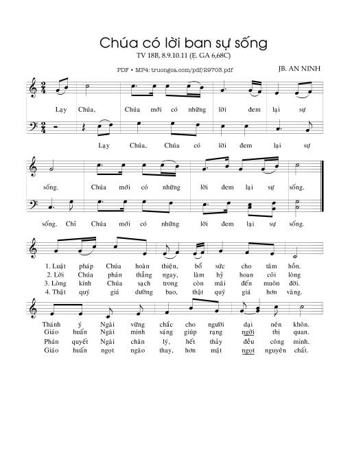 Sheet PDF of Chúa có lời ban sự sống (Tv. 18b)