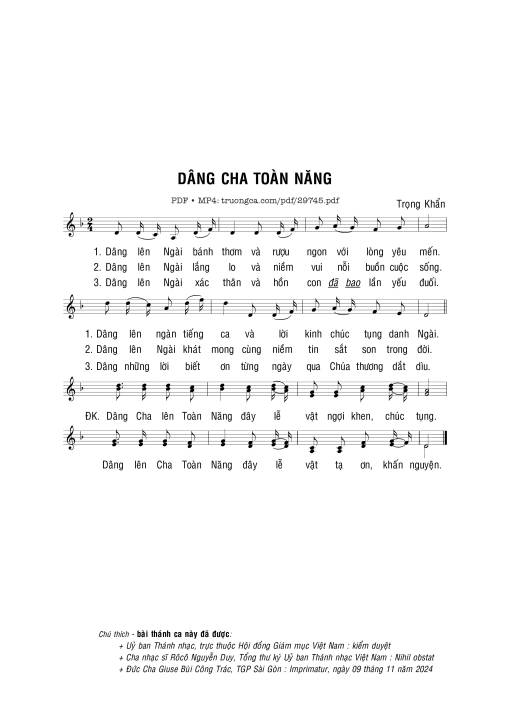 Sheet PDF of Dâng Cha toàn năng