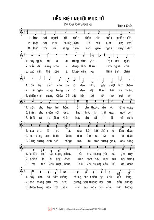 Sheet PDF of Tiễn biệt người mục tử