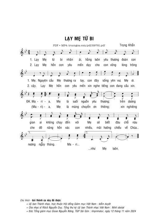 Sheet PDF of Lạy Mẹ từ bi