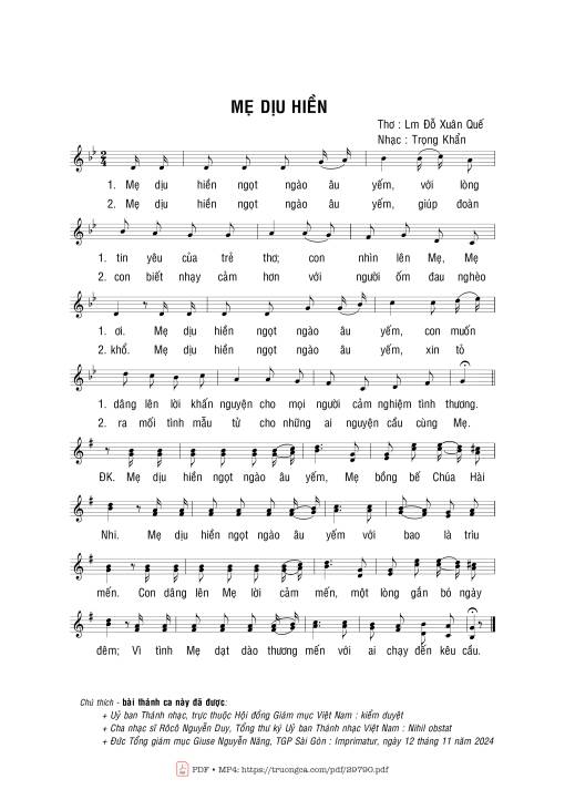 Sheet PDF of Mẹ dịu hiền