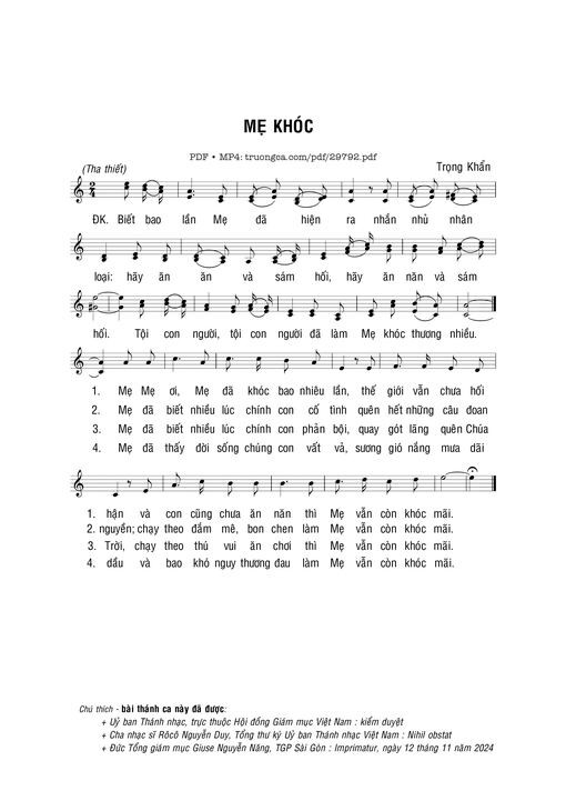 Sheet PDF of Mẹ khóc - Trọng Khẩn