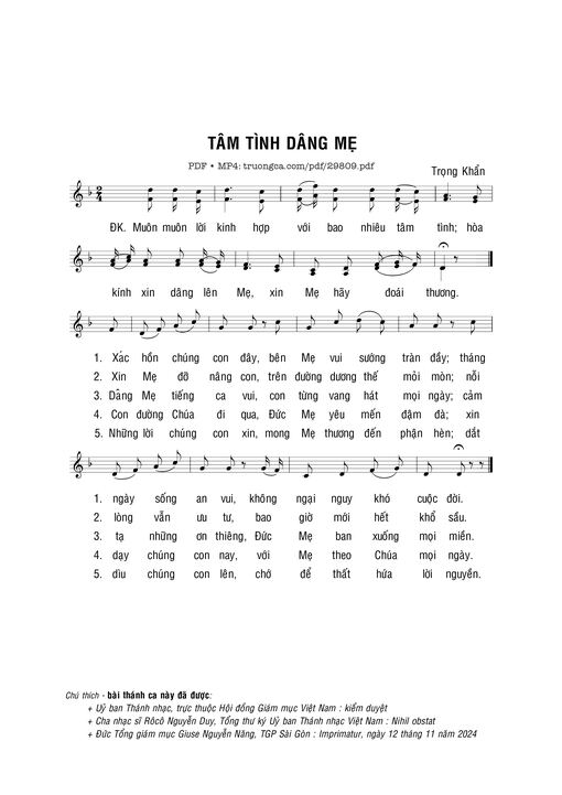 Sheet PDF of Tâm tình dâng Mẹ