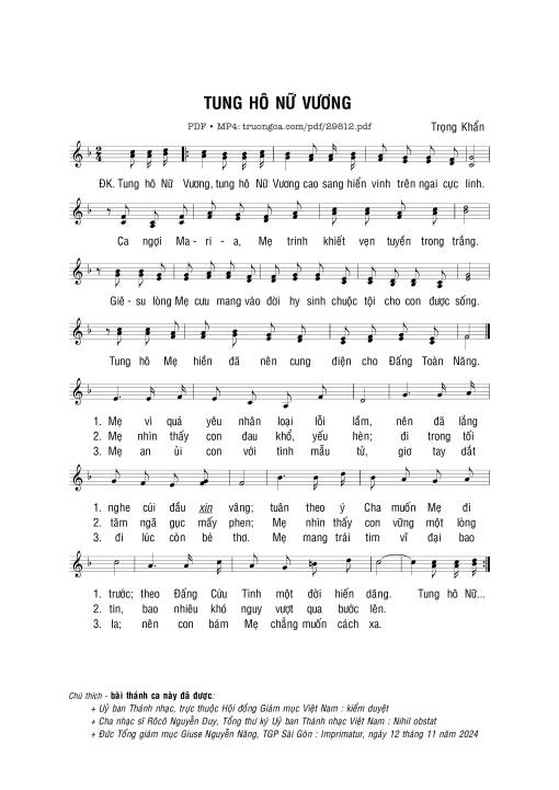 Sheet PDF of Tung hô Nữ Vương