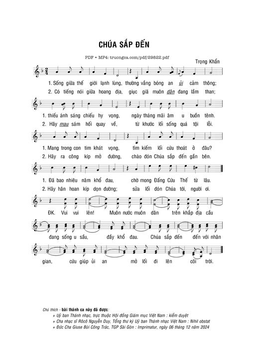 Sheet PDF of Chúa sắp đến