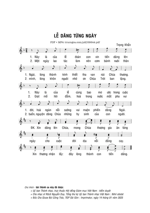 Sheet PDF of Lễ dâng từng ngày