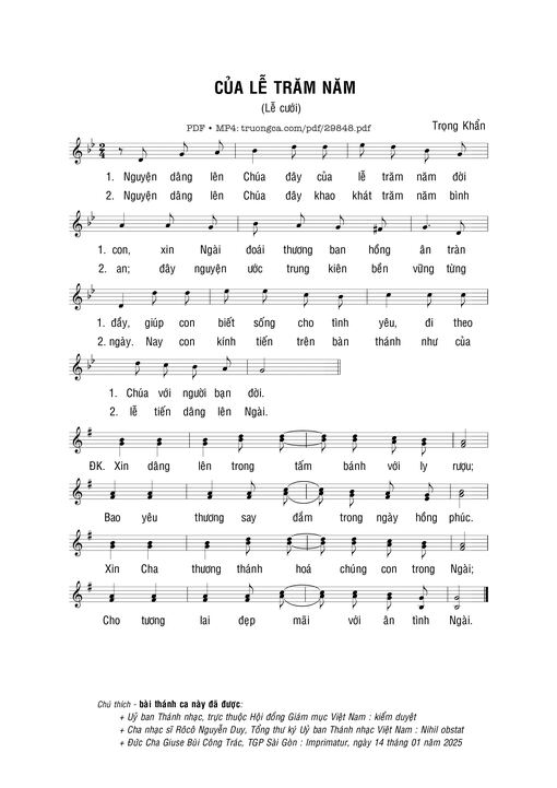 Sheet PDF of Của lễ trăm năm