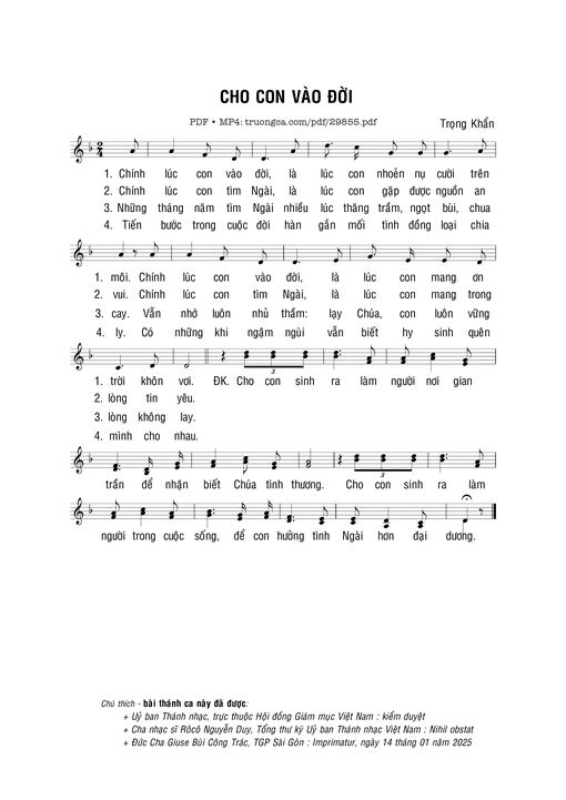 Sheet PDF of Cho con vào đời