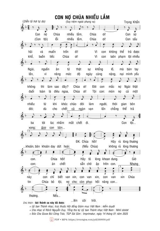 Sheet PDF of Con nợ Chúa nhiều lắm