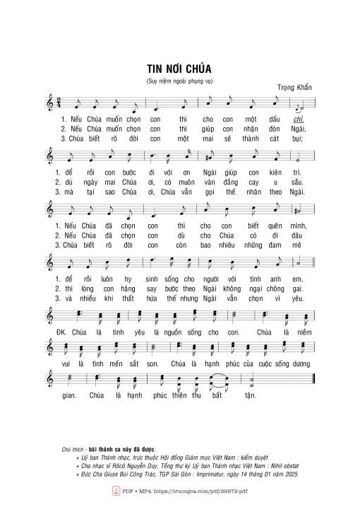 Sheet PDF of Tin nơi Chúa - Trọng Khẩn