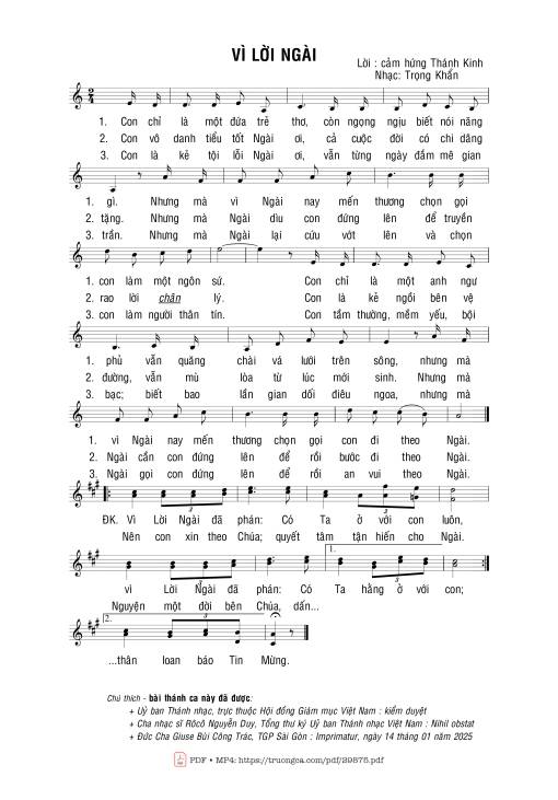 Vì lời Ngài - Trọng Khẩn