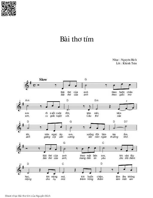 Sheet PDF of Bài thơ tím - Nguyên Bích