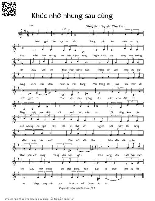 Sheet PDF of Khúc nhớ nhung sau cùng