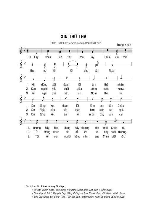Sheet PDF of Xin thứ tha - Trọng Khẩn