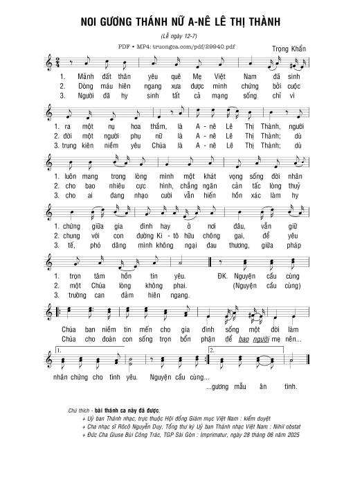 Sheet PDF of Noi gương Thánh nữ Anê Lê Thị Thành